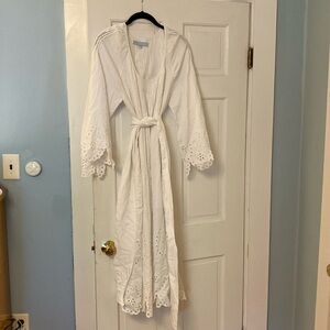 Hill House Home Cora White Cotton Belted Linen Broderie Eyelet Maxi Dress M EUC